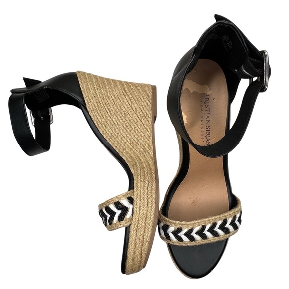 Christian Siriano Wedge Heel Sandals Platform Espadrille Black Tan Chevron 7.5 - Picture 1 of 15